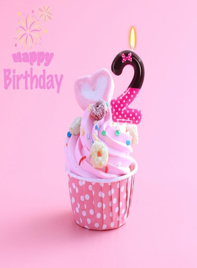 OGnomiFX 2nd Pink Black Birthday Candles for Girls, Pink Mouse Cake Topper Cupcake Decor, Cartoon Themed Birthday Party Decorations Supplies (Number 2) - Image 5